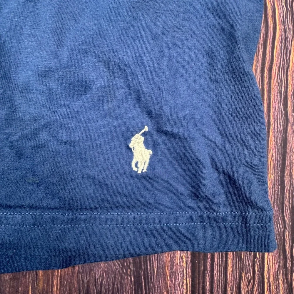 Polo Ralph Lauren T-Shirt Med Blue Cotton Preppy V-Neck Classic Fit Short Sleeve